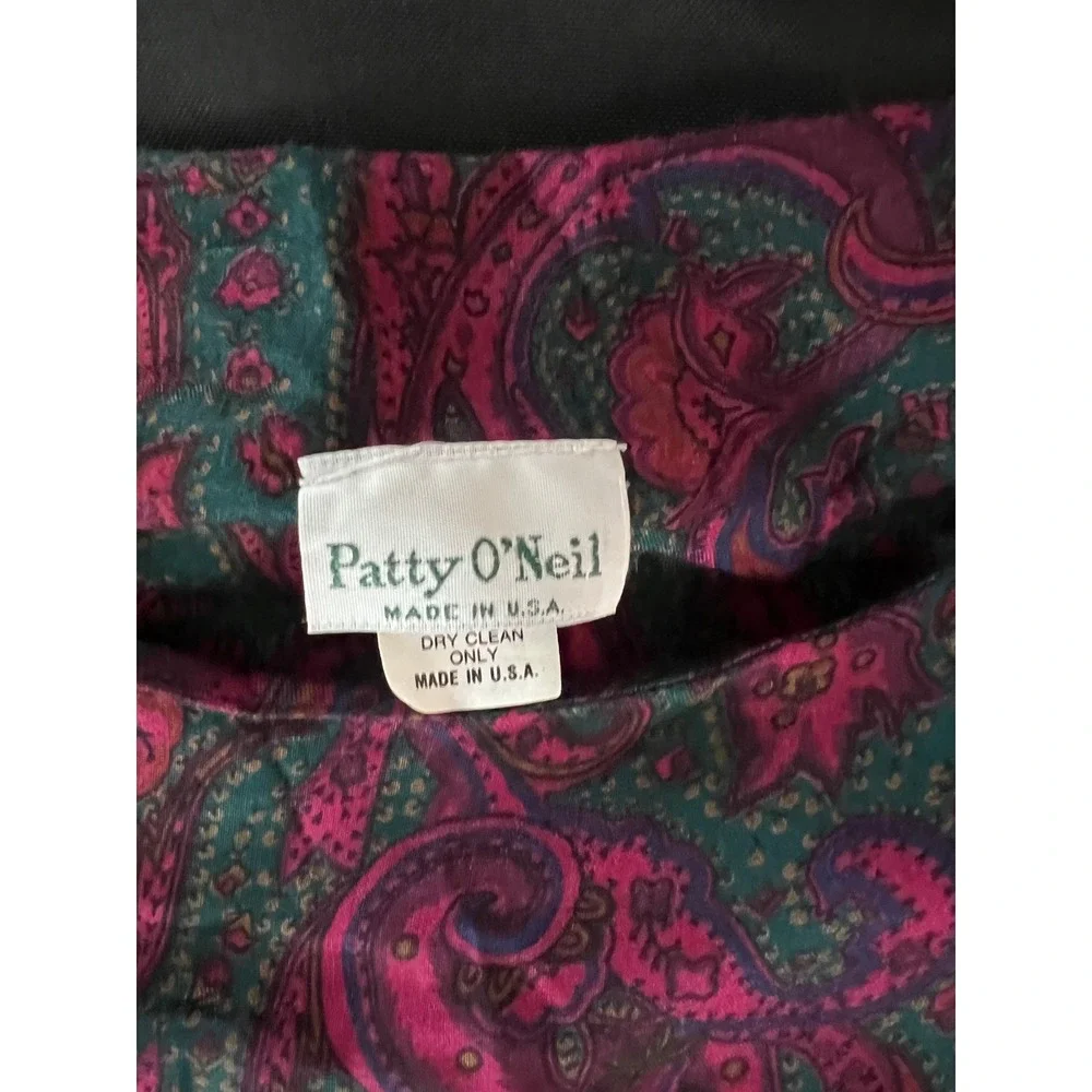 Patty O'Neil Vintage Paisley Dress Set with Cropped Jacket and Belt Pink Green 8